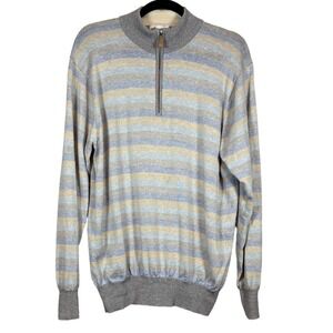 PETER MILLAR Men's 1/4 Zip Wool Linen Sweater, Striped, Size L